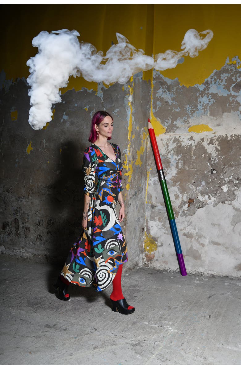 Untitled in Motion Anoita Puffed-Sleeve Printed Midi Dress, Alternate, color, Theia