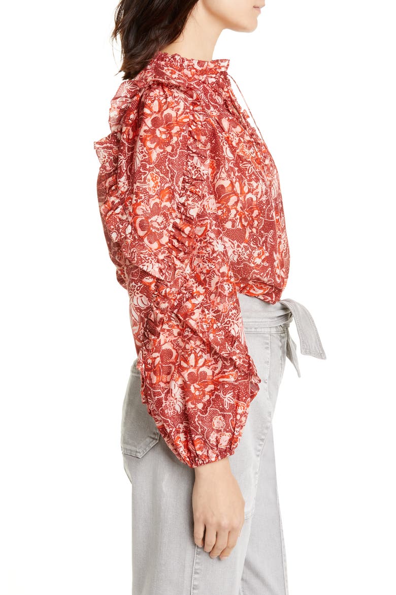 Rana Ruffle Floral Blouse, Alternate, color, CORAL