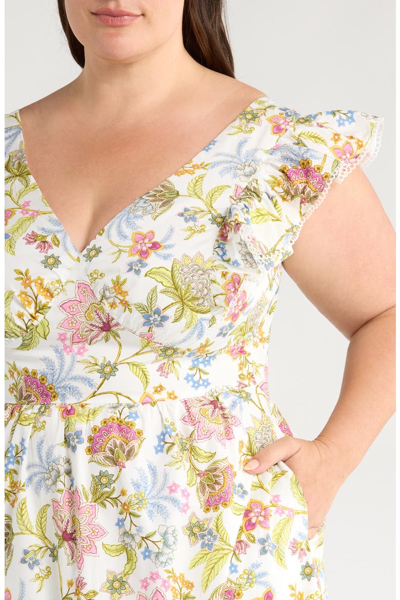 Pany Floral Mawar Ruffle Sleeve Cotton Maxi Dress, Alternate, color, IVORY/ PINK/ GREEN/ BLUE