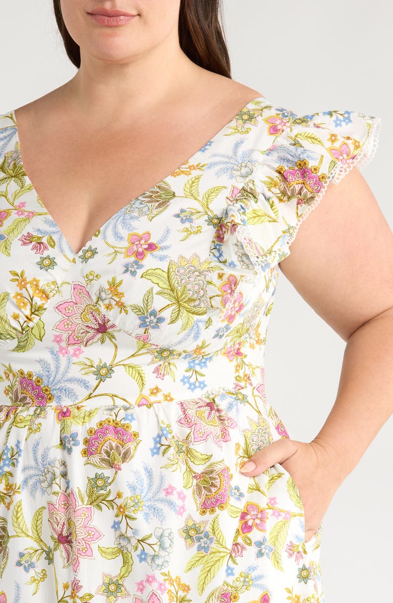 SUGARLIPS Pany Floral Mawar Ruffle Sleeve Cotton Maxi Dress, Alternate, color, Ivory/ Pink/ Green/ Blue