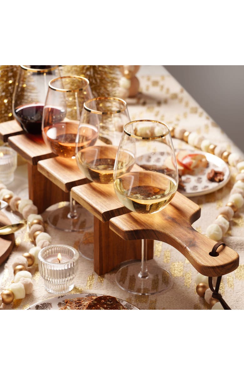 TWINE Acacia Wood Easy Transport Wine Flight Carrier, Alternate, color, Brown