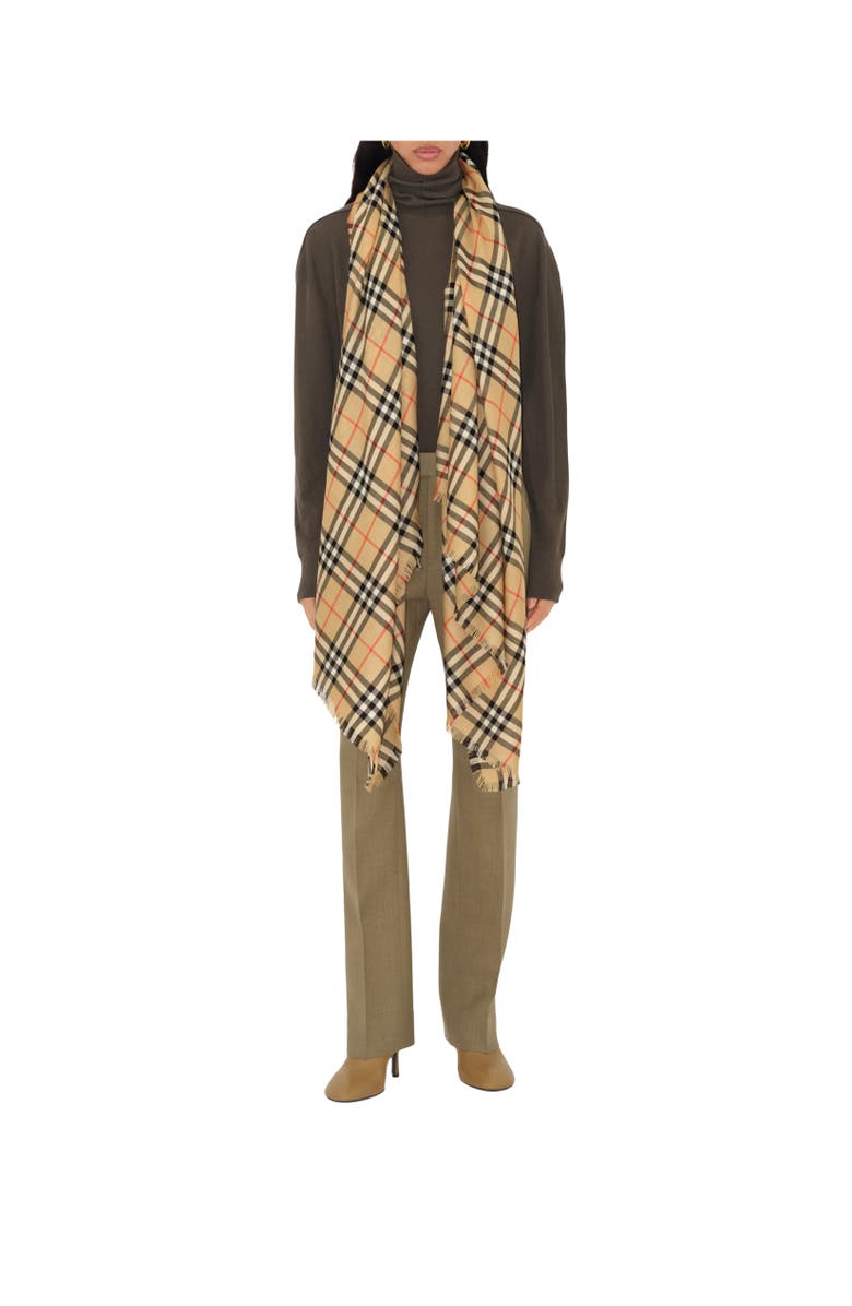 Burberry Check Cashmere Silk Scarf, Alternate, color, Sand