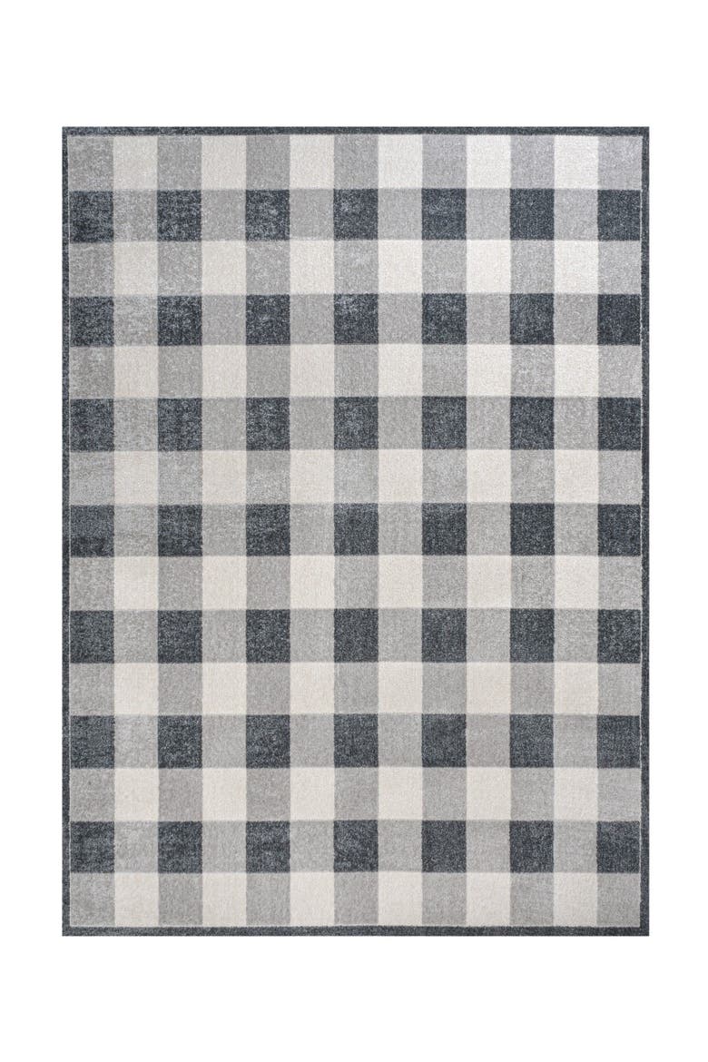 Gingham Gradient Plaid Cottage Machine-Washable Area Rug, Main, color, Light Gray/Dark Gray/Cream