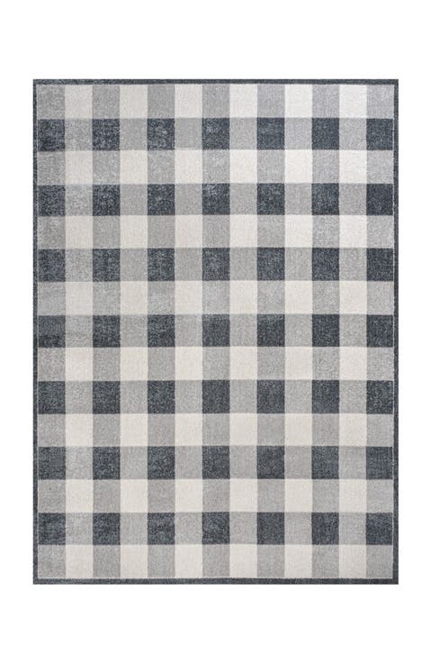Gingham Gradient Plaid Cottage Machine-Washable Area Rug