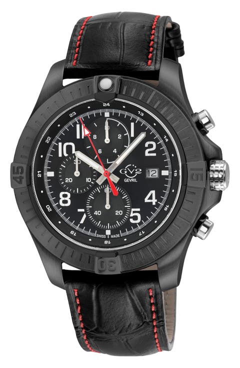 T38 Chronograph Croc Embossed Leather Strap Watch, 45mm