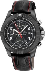 GV2 T38 Chronograph Croc Embossed Leather Strap Watch, 45mm