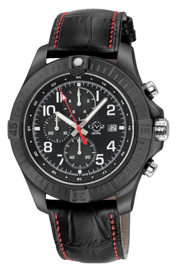 Gv2 T38 Chronograph Croc Embossed Leather Strap Watch, 45mm In Black