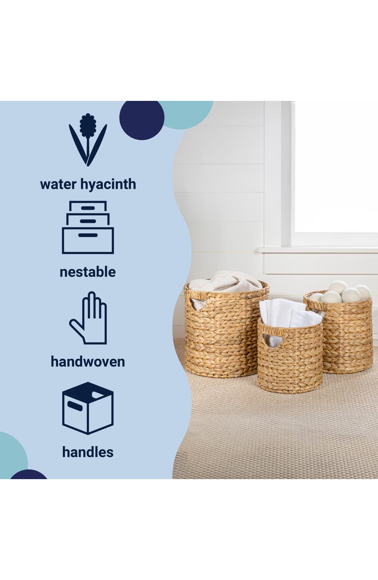 HAPPIMESS Avery Bohemian Cottage Handwoven Hyacinth Cylinder Nesting Baskets with Handles,, Alternate, color, 