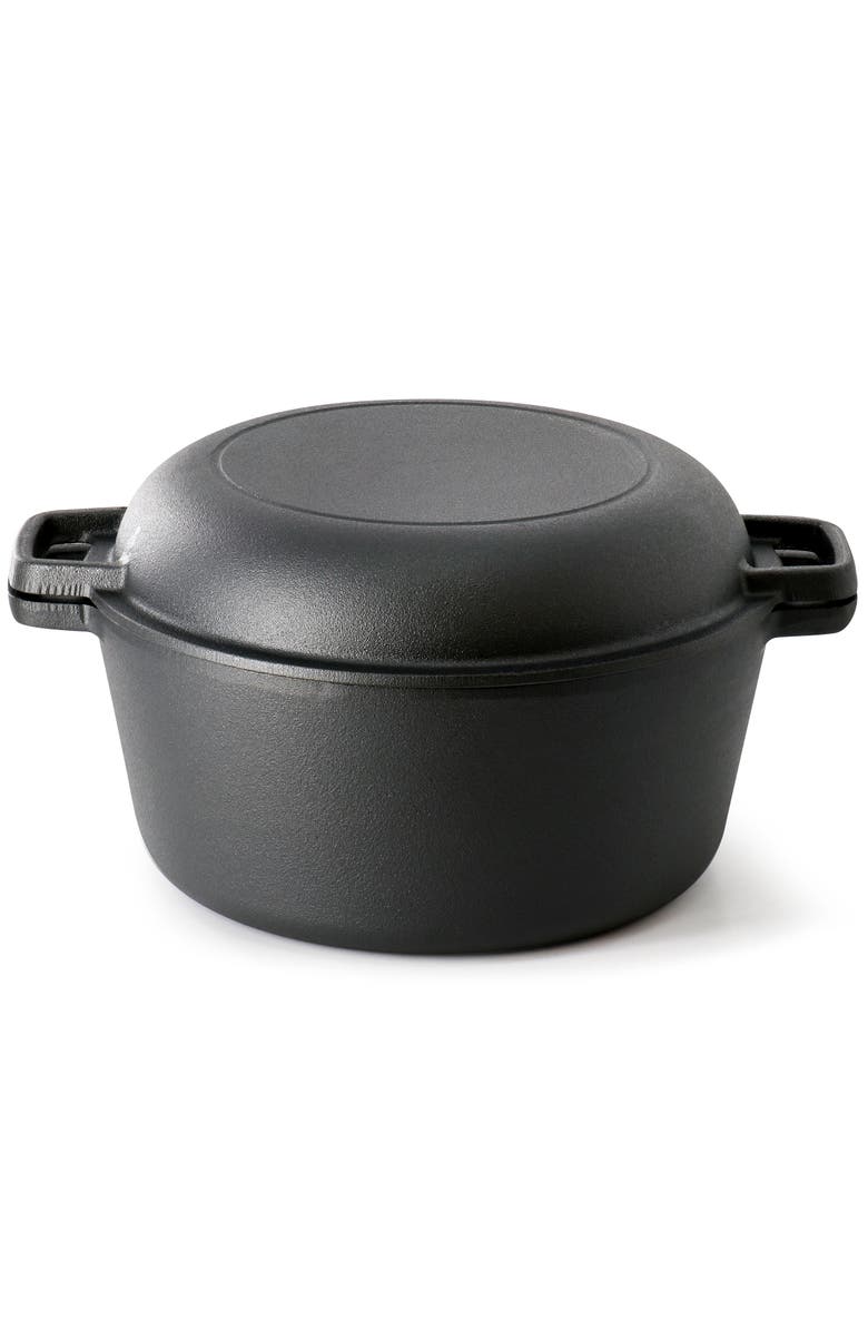 Megachef 5 Quart Pre-Seasoned 2-in-1 Cast Iron Dutch Oven and Skillet, Alternate, color, Black