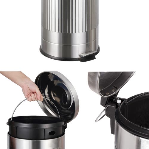 Happimess Theo Retro 8-gallon Step Trash Can With Soft-close Lid And Mini Trash Can In Silver