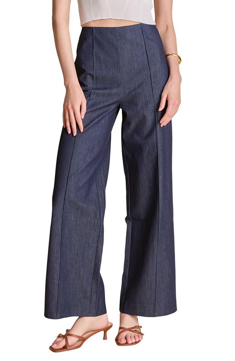Endless Rose Creased Wide Leg Denim Pants, Main, color, Navy Denim