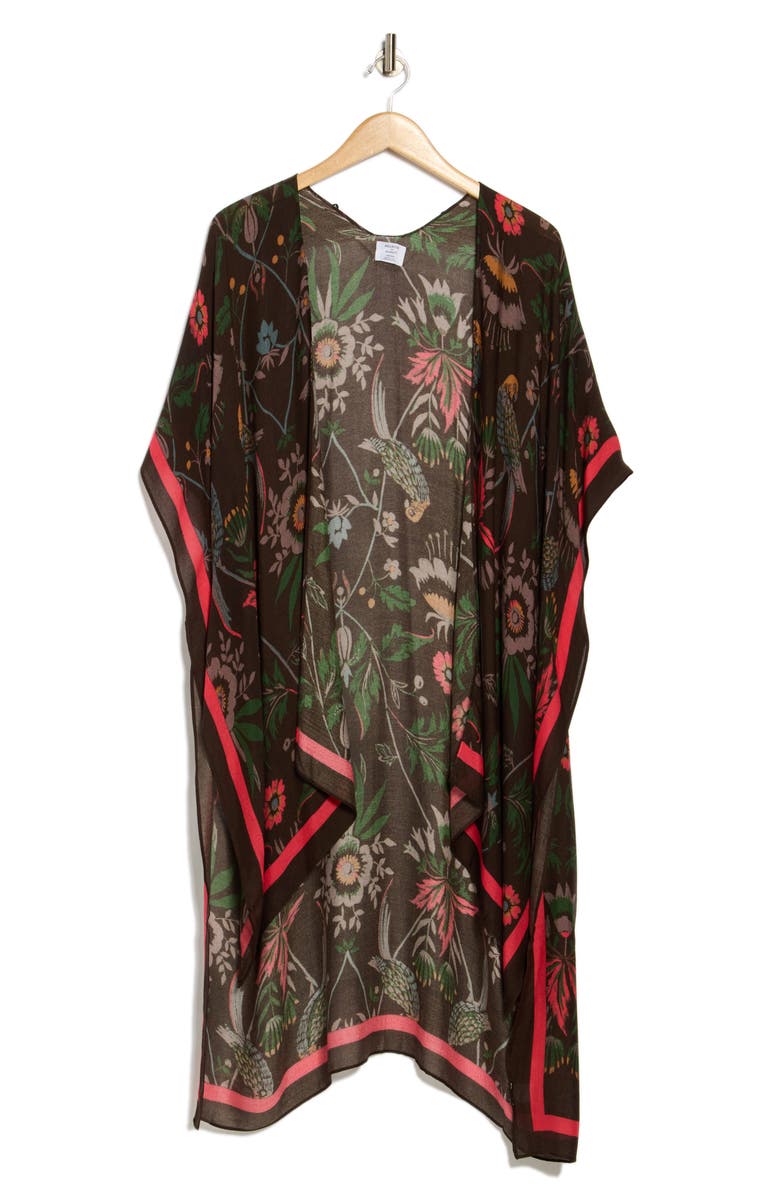 Melrose and Market Melrose & Market Printed Ruana, Alternate, color, Raisin Flora Birds