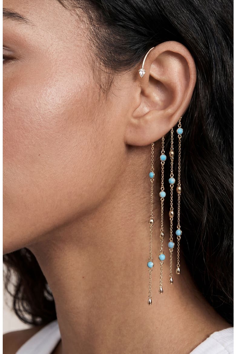 Linear Chain Statement Ear Cuff, Alternate, color, TURQUOISE