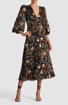 Alice + Olivia Mona Floral Burnout Long Sleeve Midi Dress