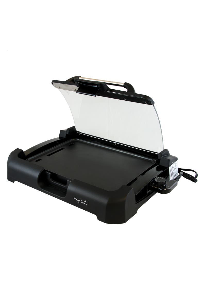 Reversible Indoor Grill and Griddle with Removable Glass Lid, Alternate, color, Black