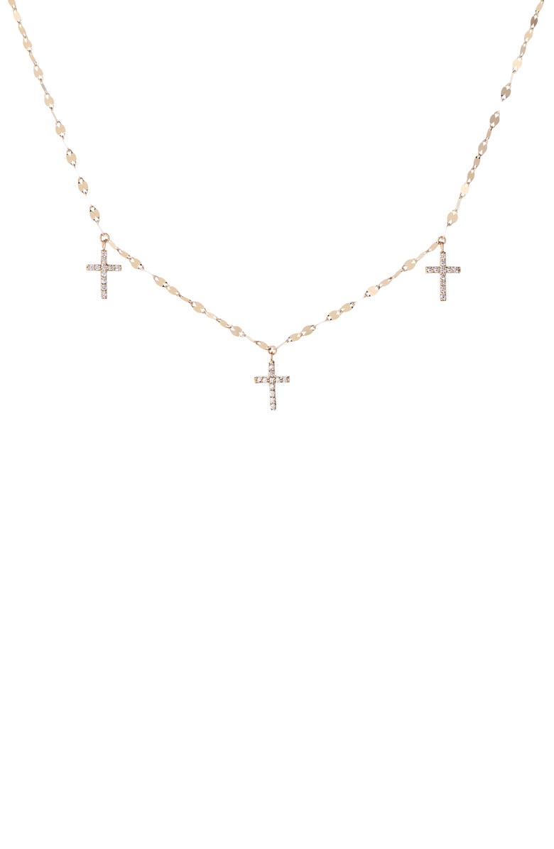 LANA 14K Gold Triple Diamond Cross Charm Necklace, Main, color, Yellow Gold