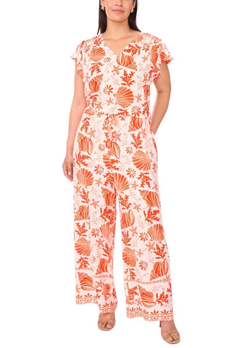 Vince Camuto Printed V-Neck Top, Alternate, color, Radiant Red Shell