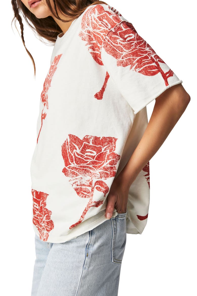 Painted Floral Oversize Graphic T-Shirt, Alternate, color, IVORY COMBO