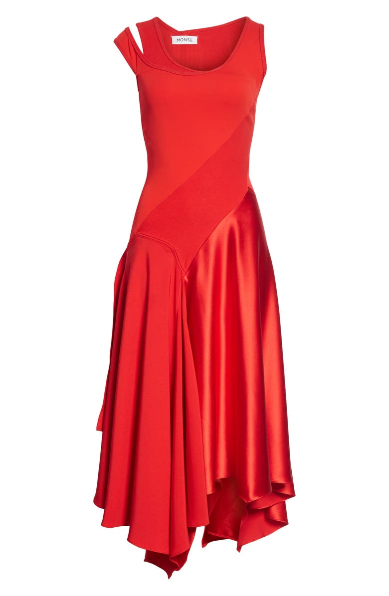MONSE Asymmetrical Mixed Media Midi Dress, Alternate, color,