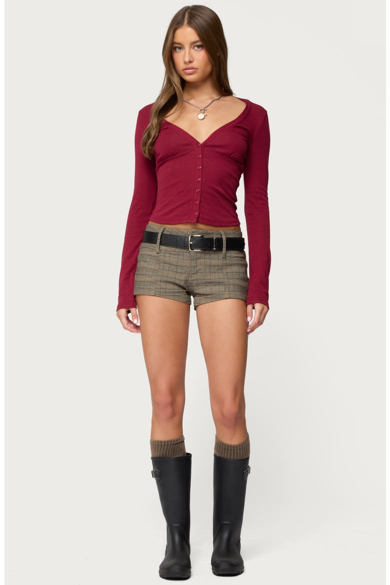 Charla Deep V-Neck Button-Up Top, Alternate, color, BURGUNDY