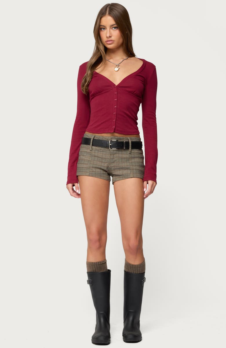 EDIKTED Charla Deep V-Neck Button-Up Top, Alternate, color, 