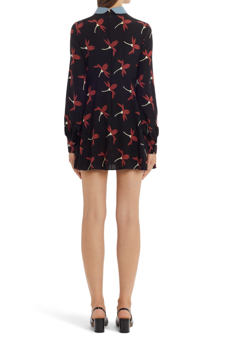 Fairy Flowers Print Long Sleeve Silk Minidress, Alternate, color, NERO MULTICOLOR K92