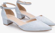 Kailee P Adele White Lace Pointy Toe Block Heel with Ankle Strap