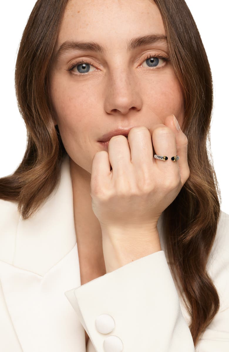 David Yurman Petite Cable Open Ring in Sterling Silver with 14K Yellow Gold, 3.4mm, Alternate, color, Black Onyx