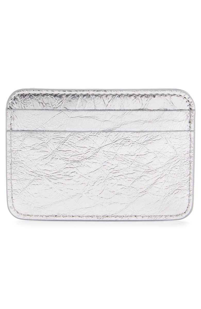 Acne Studios Aroundy Luxe Crinkled Metallic Leather Card Holder, Alternate, color, Silver