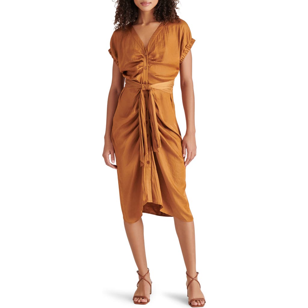 Steve Madden Bruno Tie Waist Midi Dress In Chipmunk