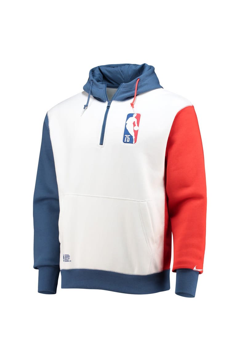 Men's Nike White/Blue NBA Team 31 75th Anniversary Courtside Fleece Half-Zip Hoodie, Alternate, color, White