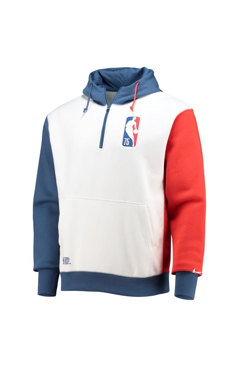 Nike Men's Nike White/Blue NBA Team 31 75th Anniversary Courtside Fleece Half-Zip Hoodie, Alternate, color, White