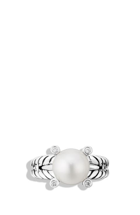 Cable Pearl Ring with Diamonds