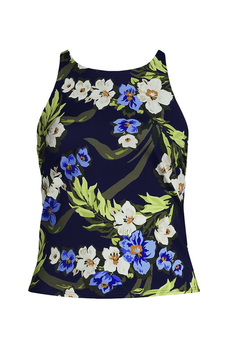 Lands' End D-Cup Tugless High Neck Strappy Back Tankini Top, Alternate, color, Deep Sea/Blue Floral Tropic