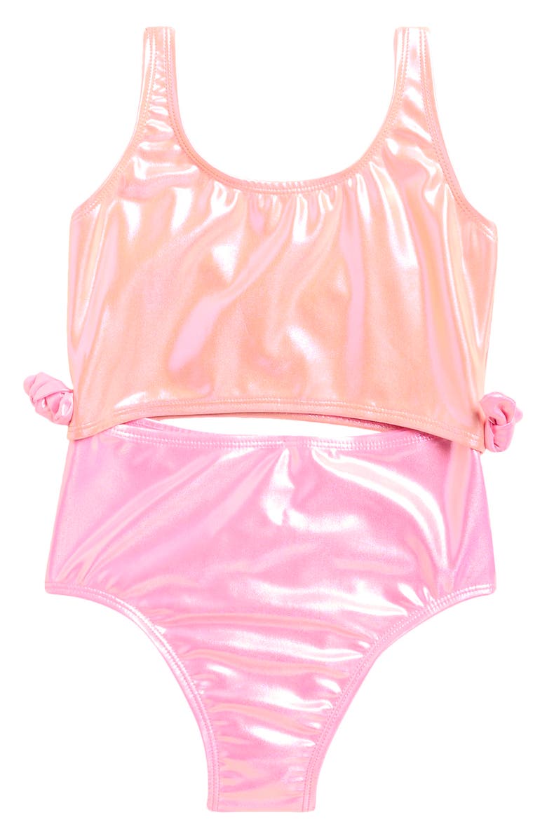 Breaking Waves Kids' Foil Cutout One-Piece Swimsuit, Main, color, Pink