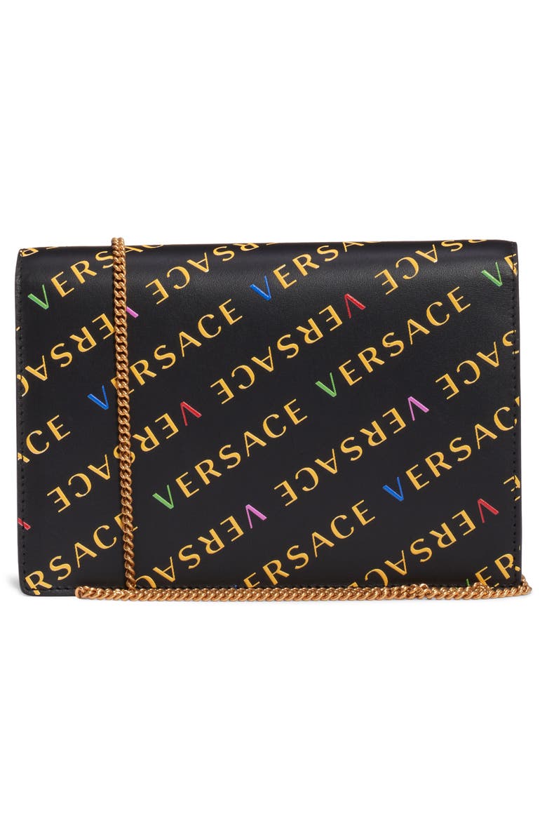 Versace First Line Logo Leather Wallet on a Chain, Alternate, color, 