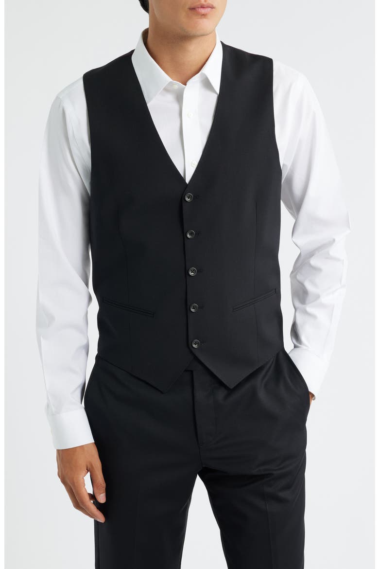 Owen Five-Button Stretch Wool Vest, Main, color, BLACK