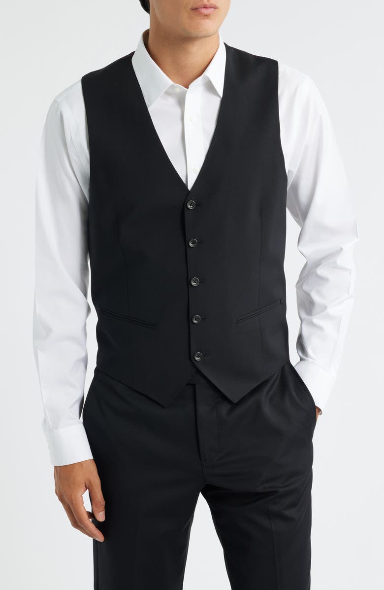 Jack Victor Owen Five-Button Stretch Wool Vest, Main, color, Black