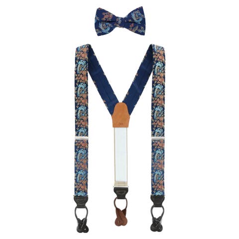 Birds of Prosperity Silk Button End Suspenders (Braces) and Bow Tie Set