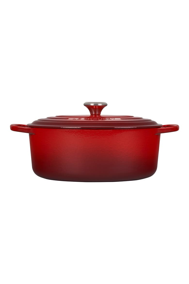 Signature 6.75-Quart Oval Enamel Cast Iron French/Dutch Oven with Lid, Alternate, color, CERISE