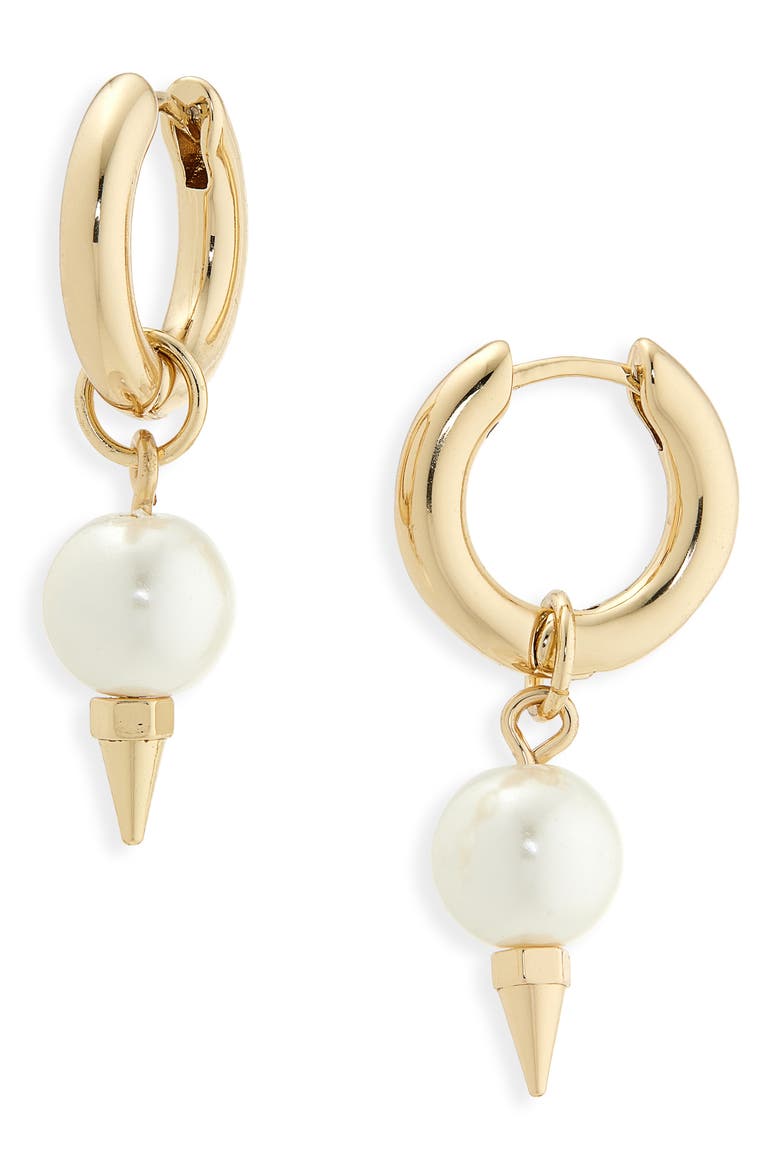 Spike Faux Pearl Drop Earrings, Main, color, PEARL/ GOLD
