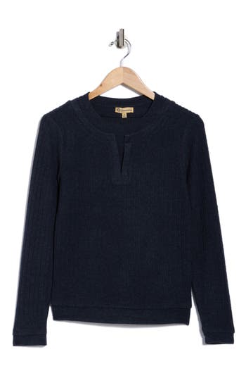 Democracy Long Sleeve Twofer Rib Knit Top In Blue