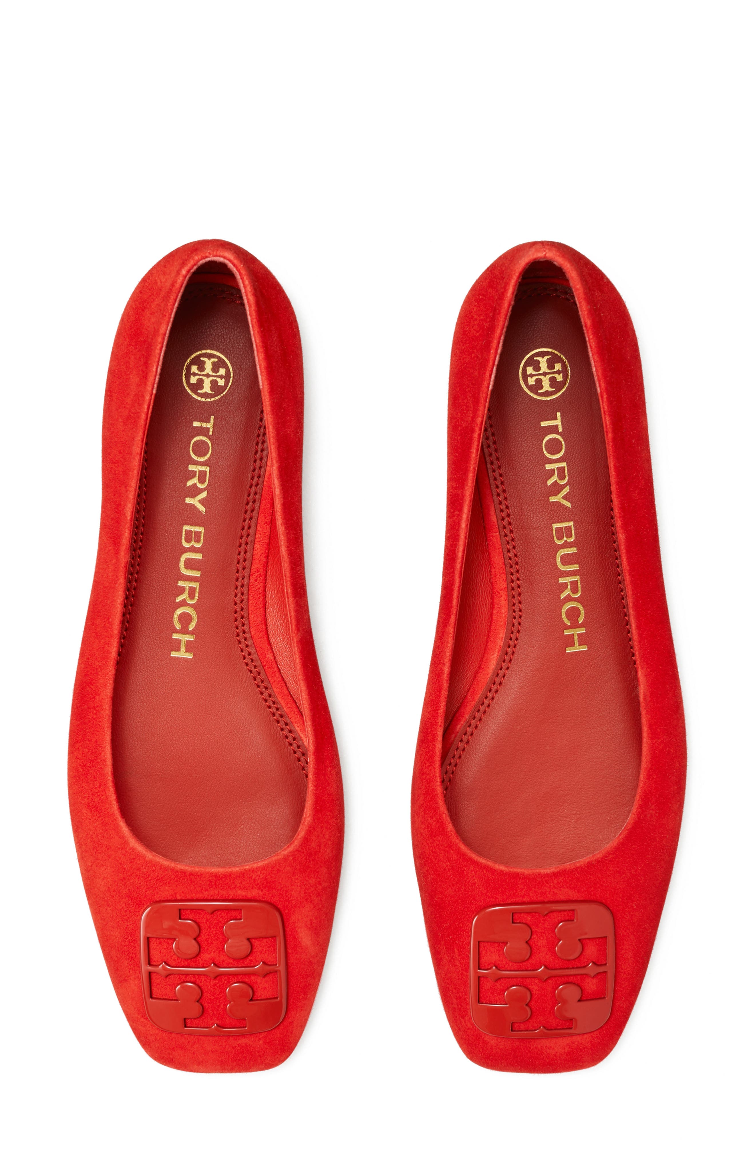 Tory Burch Georgia Square Toe Ballet Flat, Alternate, color, Triple Red Suede