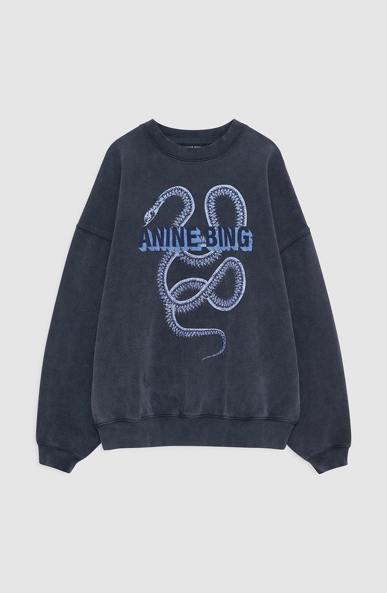 ANINE BING Harvey Crew Sweatshirt Snake, Alternate, color, Washed Black