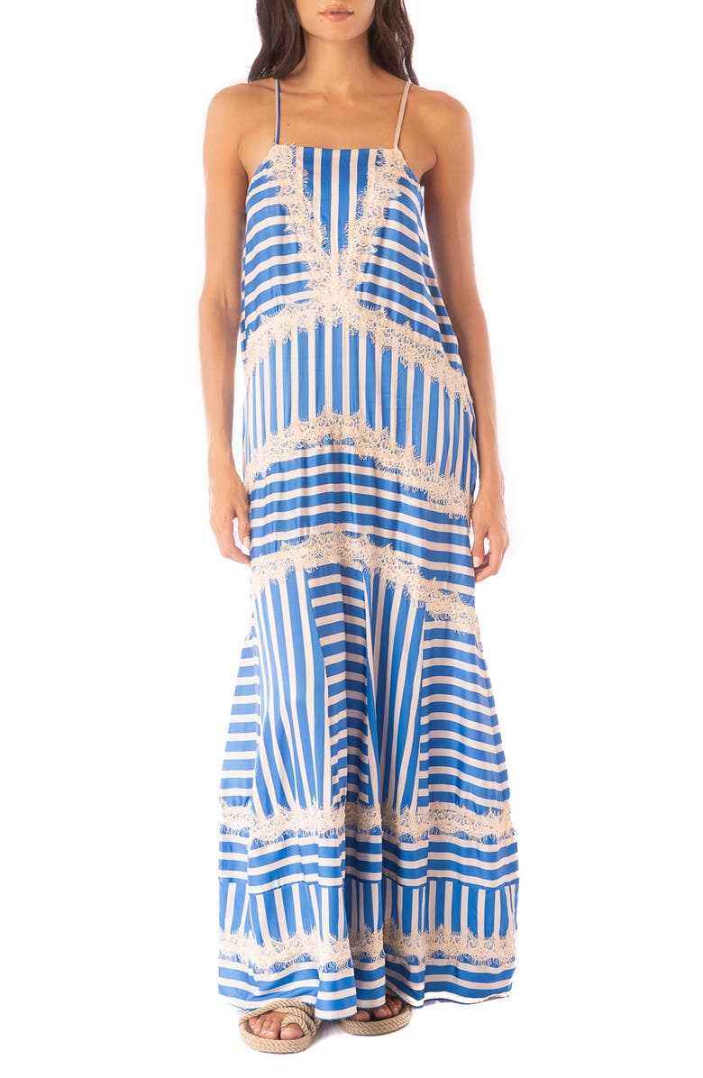Maaji Azure Rosalia Lace Trim Stripe Cover-Up Dress, Main, color,