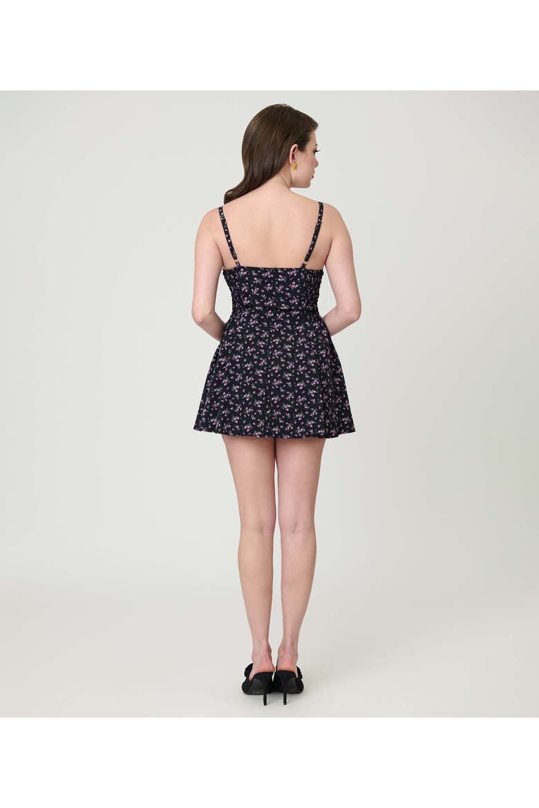 1940s Sweetheart Skirted Romper, Alternate, color, Black Ditzy Floral