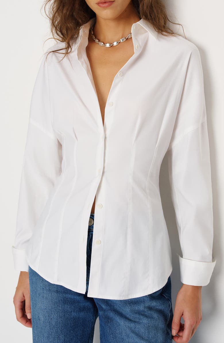 Reformation Vanta Stretch Poplin Button-Up Shirt, Main, color, Bright White
