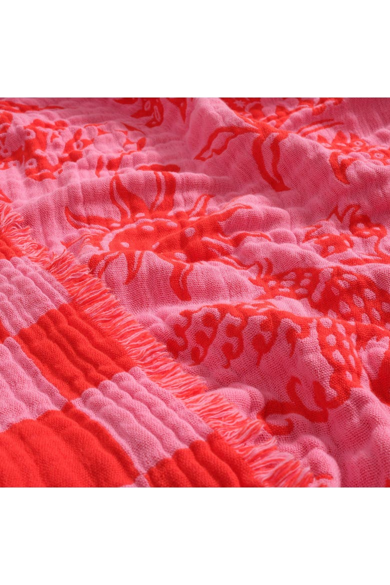 Costa Fringed Jacquard 102.5" x 94.5" Statement Bedding, Alternate, color, Pink
