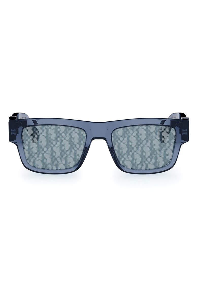 DIOR Oblique S3I 52mm Mirrored Rectangular Sunglasses, Main, color, Blue/ Other / Blue Mirror