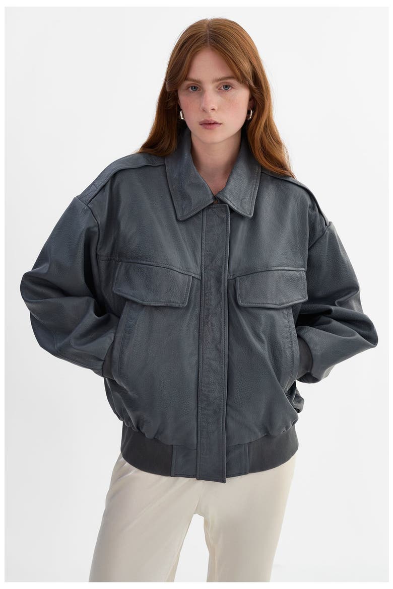 TREVANNA | Leather Bomber Jacket, Alternate, color, Graphite